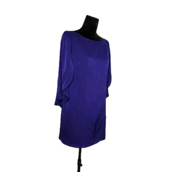 Milly Cobalt Blue Silk Blend Mini Shift Dress sz 4 Butterfly Sleeve Boat Neck - Picture 3 of 9